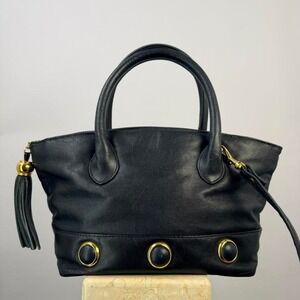 Jaclyn Smith navy mini satchel bag gold hardware tassel Y2K Vintage Jaclyn Smith